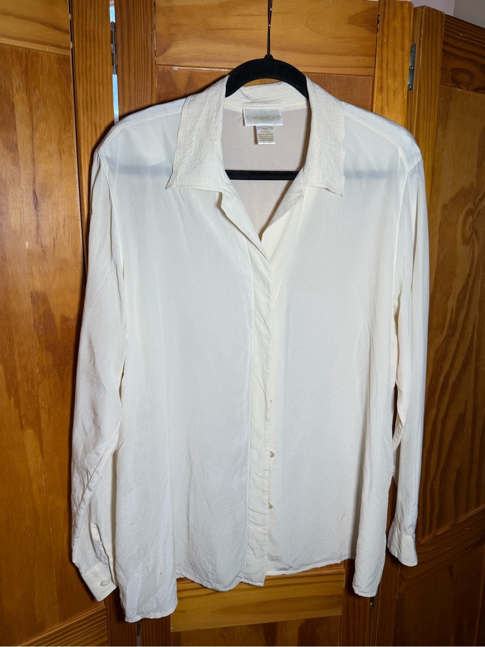 Christie & Jill Vintage Cream Silk Button Front Long Sleeve Blouse|Sz 18W